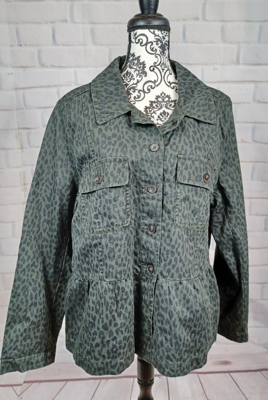 Loft women's button front animal print plus size xxl jacket pockets b11